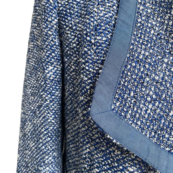 Talbots Blue White Tweed Open Front Blazer Jacket Small - Picture 6 of 16